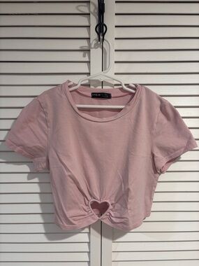 SHEIN Light Pink Heart Cutout Cropped Tee